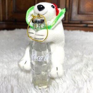 NWOT Vintage Coca-Cola Stuffed Polar Bear Cub with Bottle Ornament